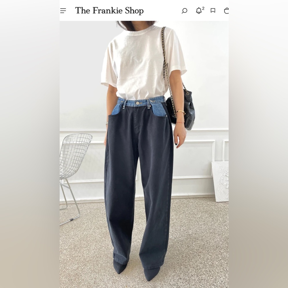 The Frankie Shop Hayla Contrast Denim Pants - Black/Blue